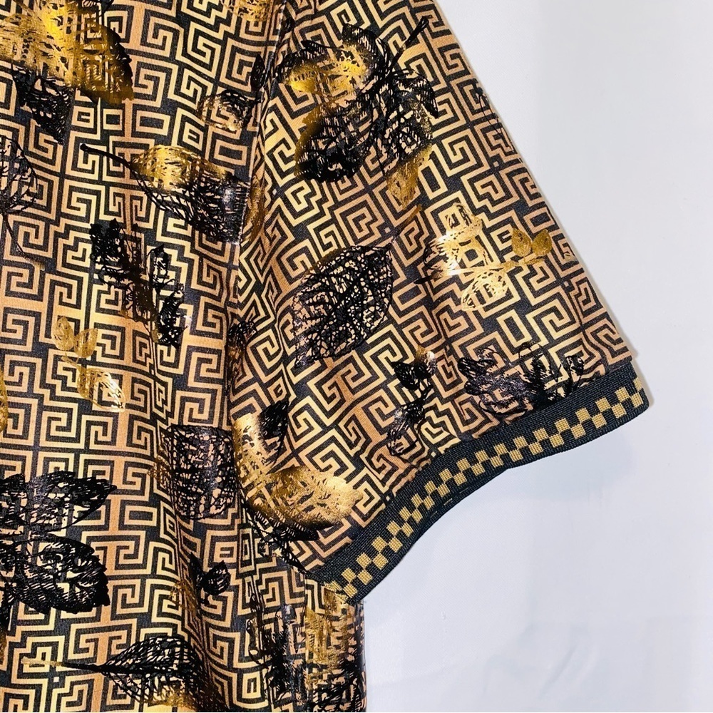 NWT Suslo Couture Gold & Black Luxury Printed Shortsleeve Polo Size Large - Picture 5 of 9